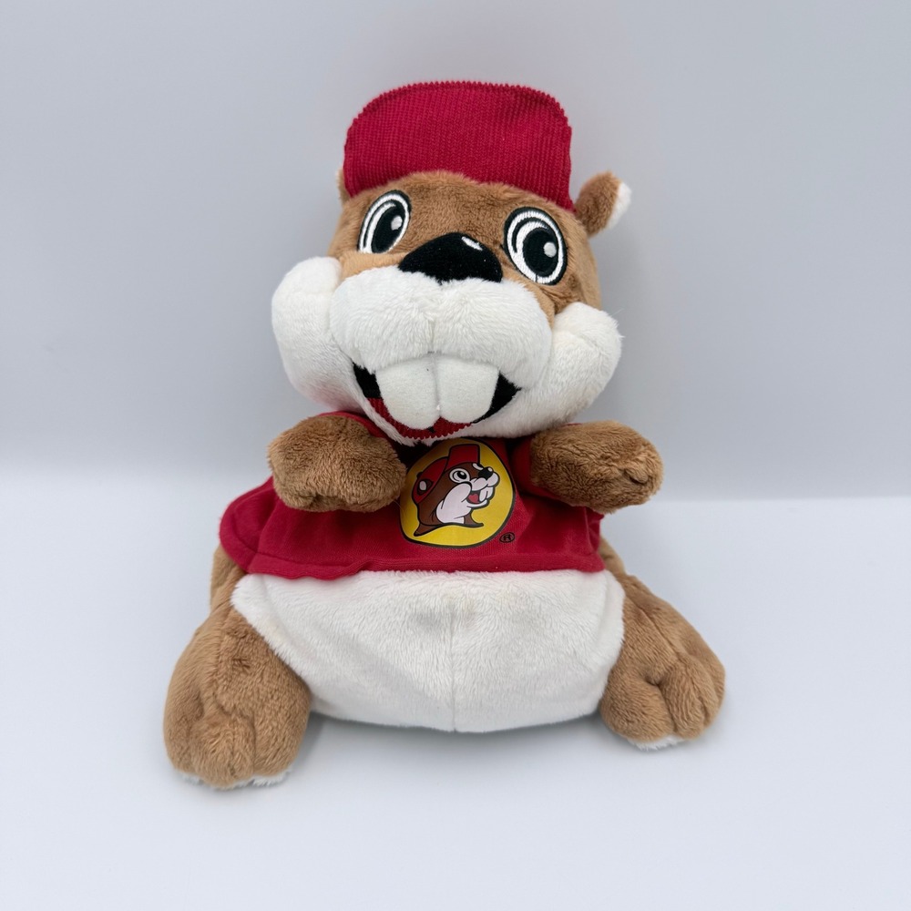 Buc-ee's Beaver Plush Hand Puppet Jaag Red Hat Logo Shirt Texas Souvenir 12"